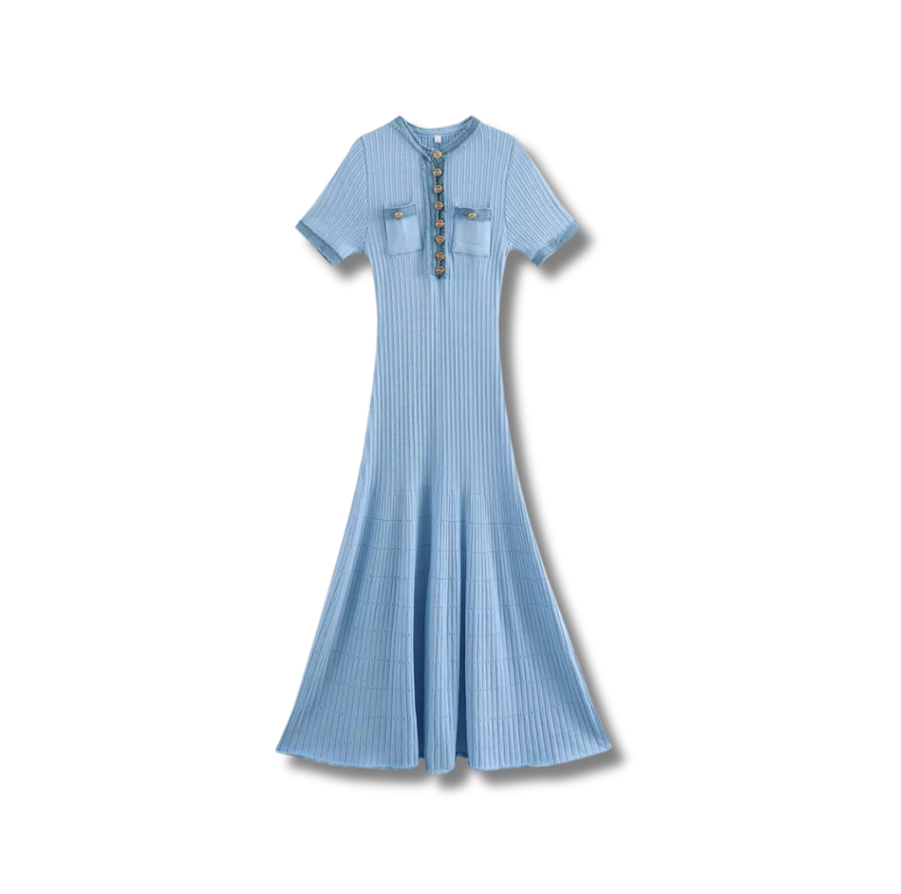 KATHI - Elegant knitted dress with denim patchwork